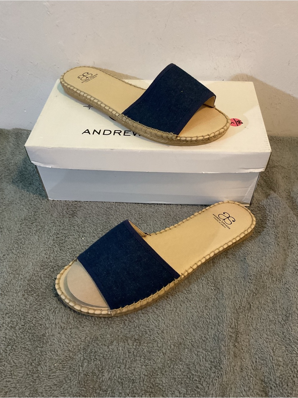 Andrew Stevens Navy Slide Sandals for Women